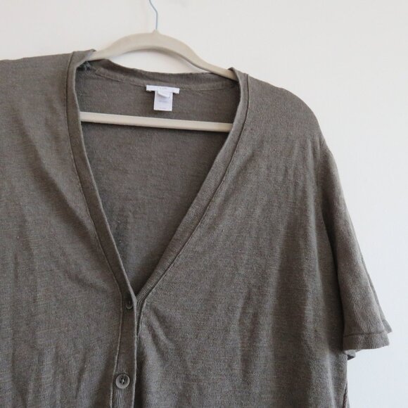 J. JILL Linen Blend Button Front Cardigan in Khaki Green Lagenlook Coastal Sz L - Picture 10 of 14